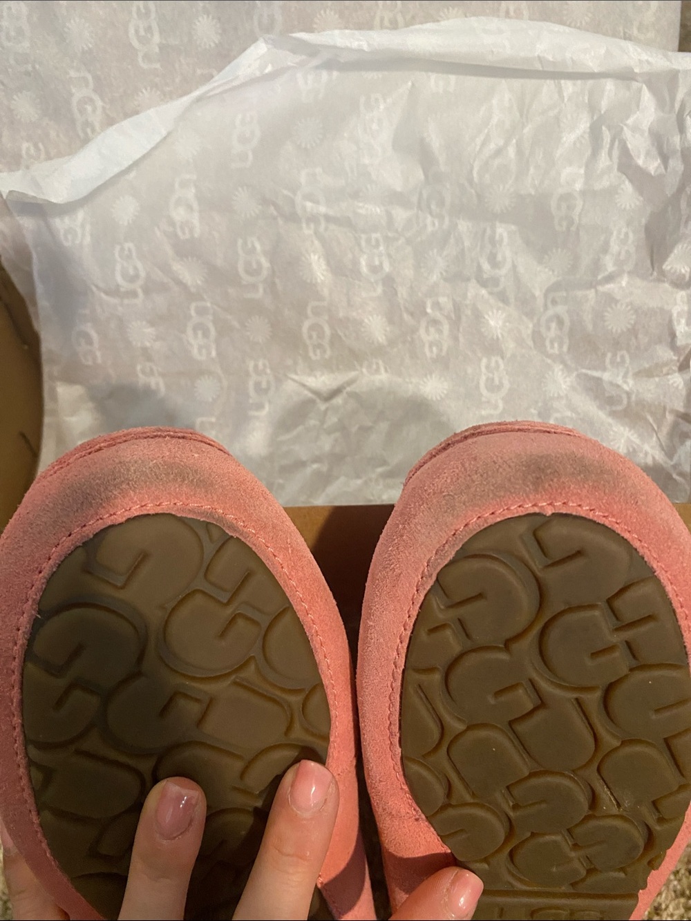 UGG Women’s Coral Pink Suede Moccasin Slippers - Picture 4 of 7